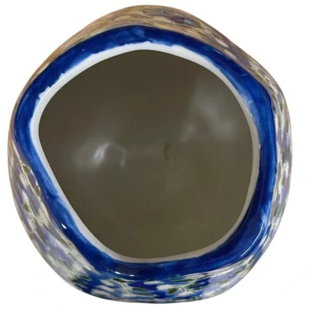 dorotea CAROLINA SILVA hand painted ceramic vase etched white flowers on blue - Picture 6 of 11